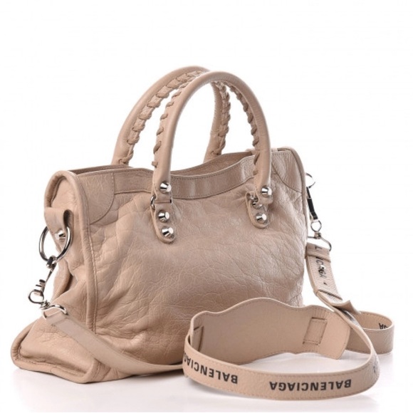 Auth Balenciaga classic City Bag small Beige Leather Satchel Logo Strap Mirror - Picture 3 of 8